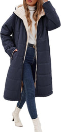 Long Womens Winter Coat with Hood Sherpa Fleece Lined - Reversible