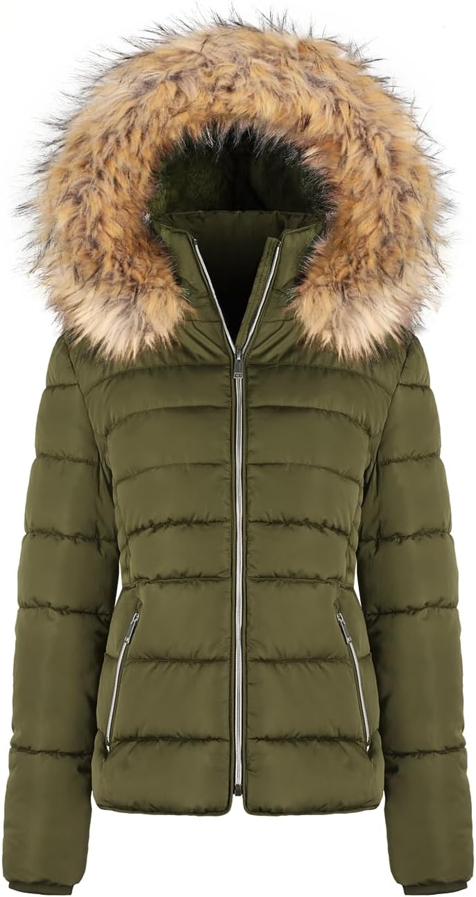 BodiLove Women's Fur Hooded Thickened Jacket for Winter Warmth