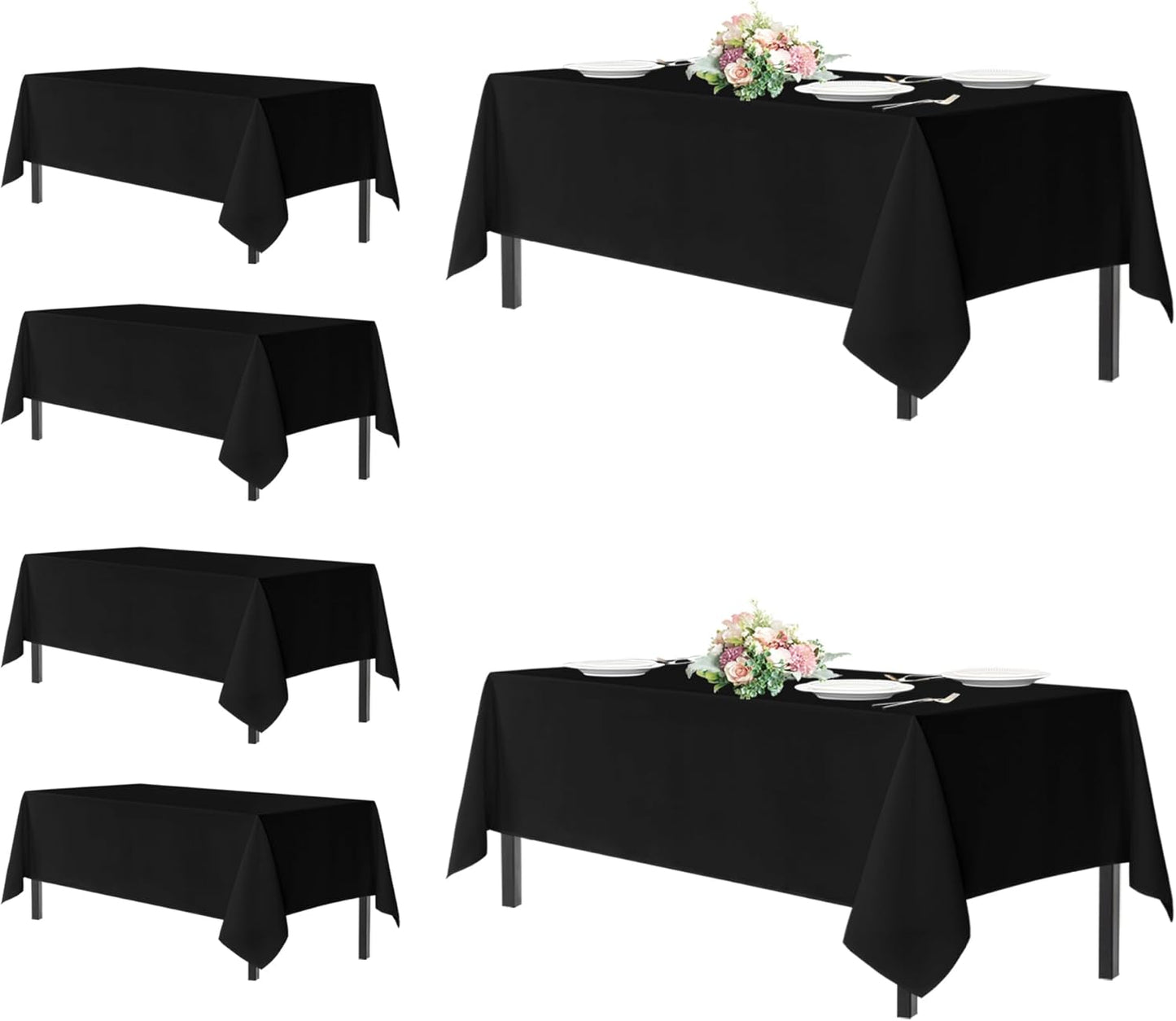 Sancua Black Rectangle Tablecloths for 6 Foot Tables - 6 Pack