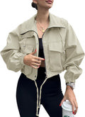 Tankaneo Womens Cropped Jacket Zip Up Lightweight Oversized Anorak be