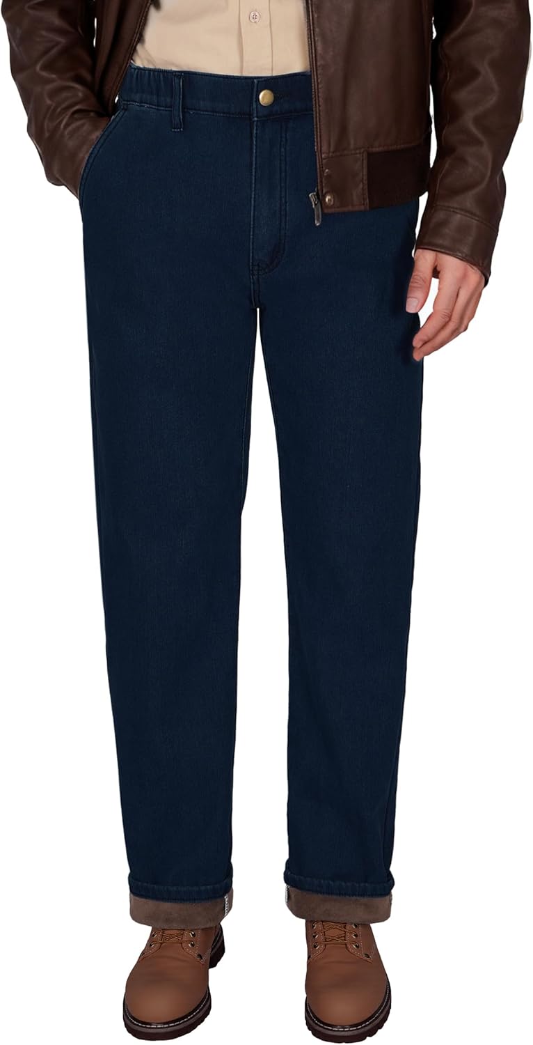 Soojun Mens Elastic Waist Fleece Lined Jeans for Winter Comfort