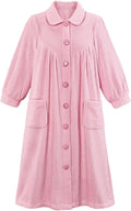 Collections Etc Plush Fleece Button Front Robe with Pockets - Cozy