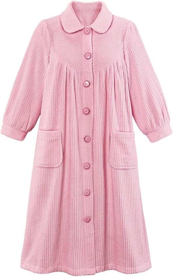 Plush Fleece Button Front Robe with Pockets for Ultimate Comfort