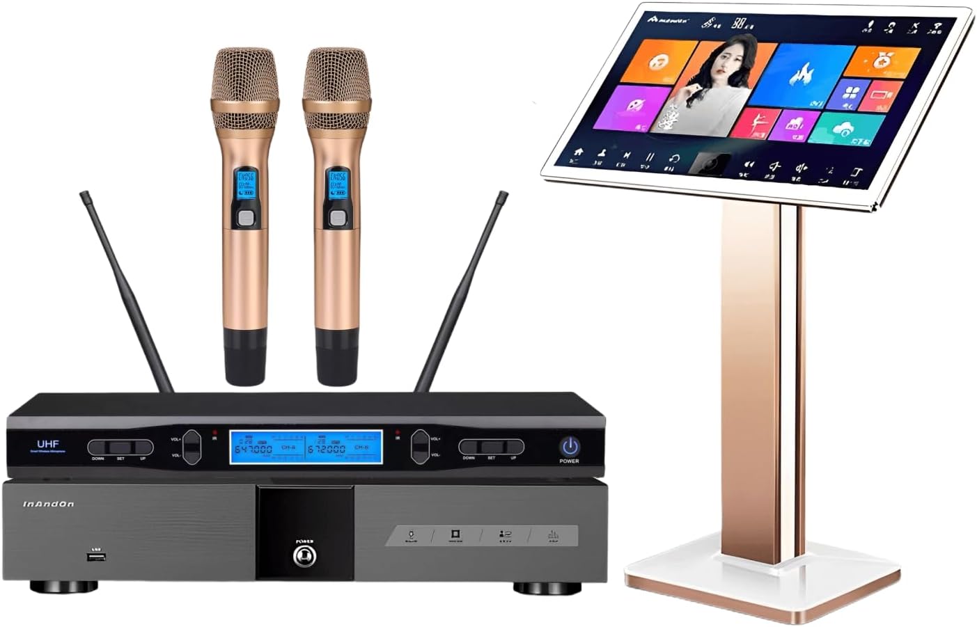 KV-V5 Karaoke Machine with Touch Screen and Wireless Microphone