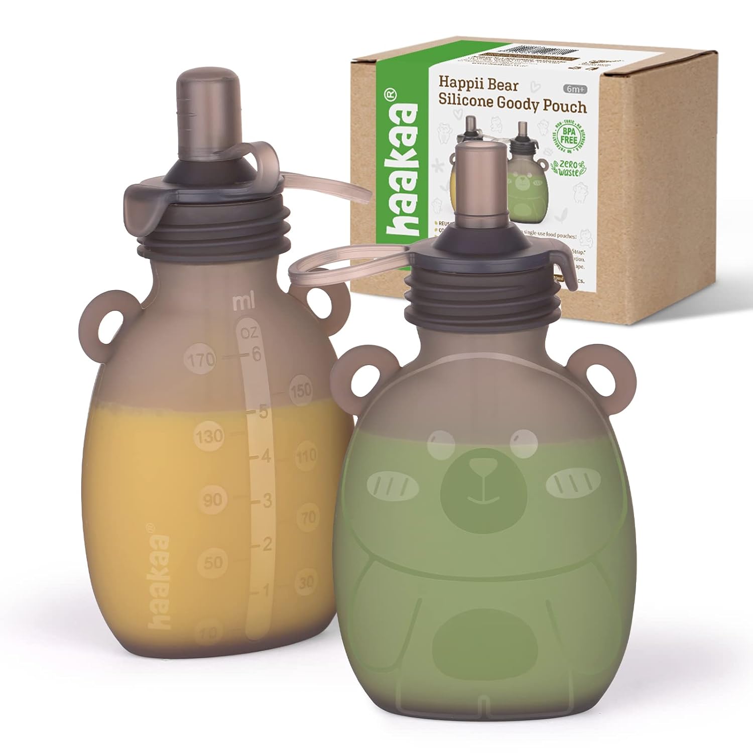 haakaa Happii Bear Goody Pouch - Reusable Organic Baby Food Pouches