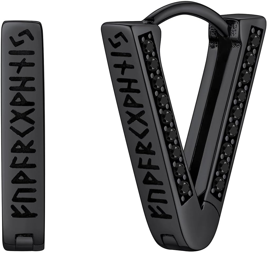 Norse Viking Runes Hoop Earrings for Men - Stylish & Hypoallergenic