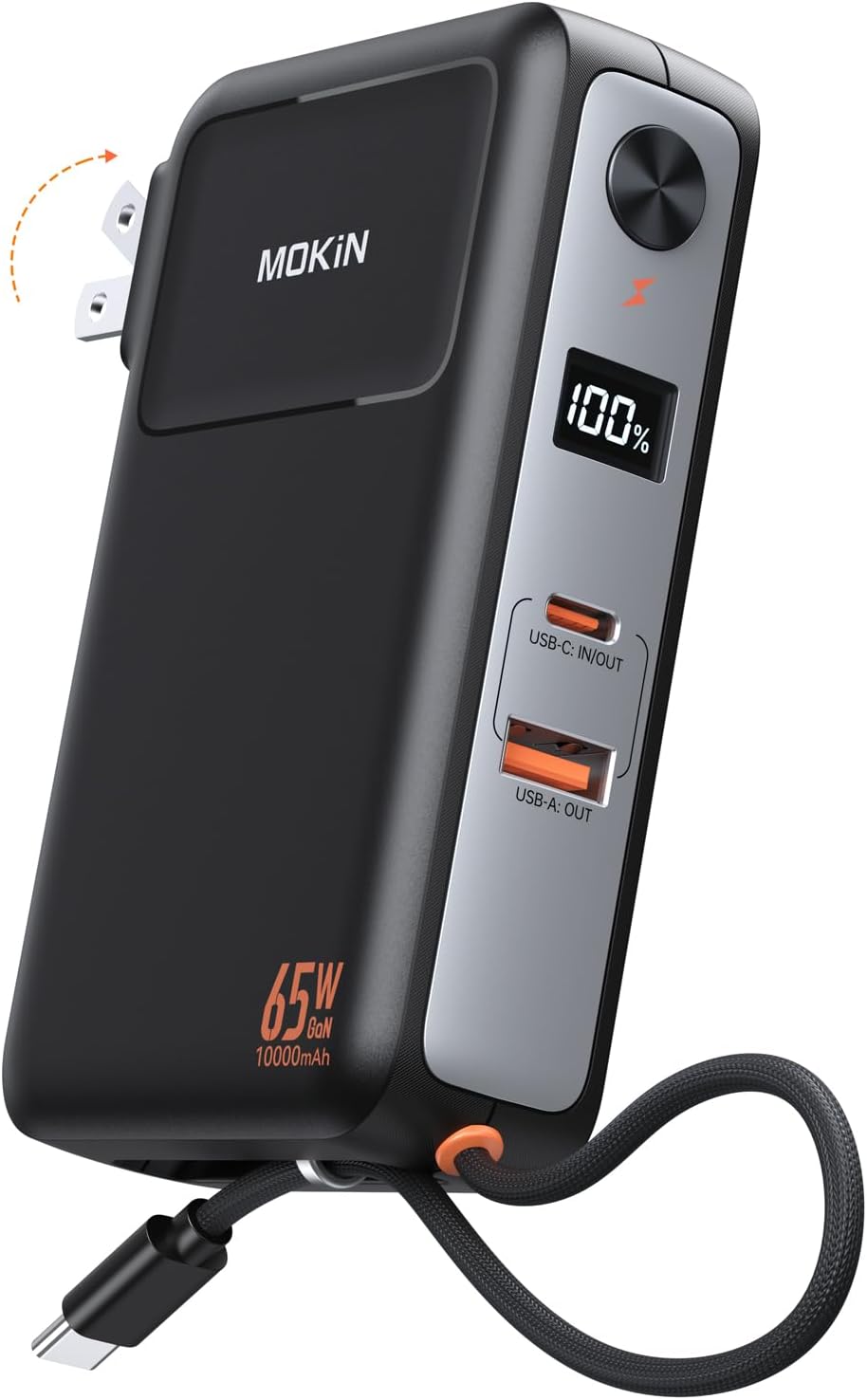 Portable Charger 10000mAh Power Bank with Built-in Cable and Plug