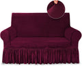 Loveseat Cover Super Soft Wine Red Stretch Slipcover - Easy Fit