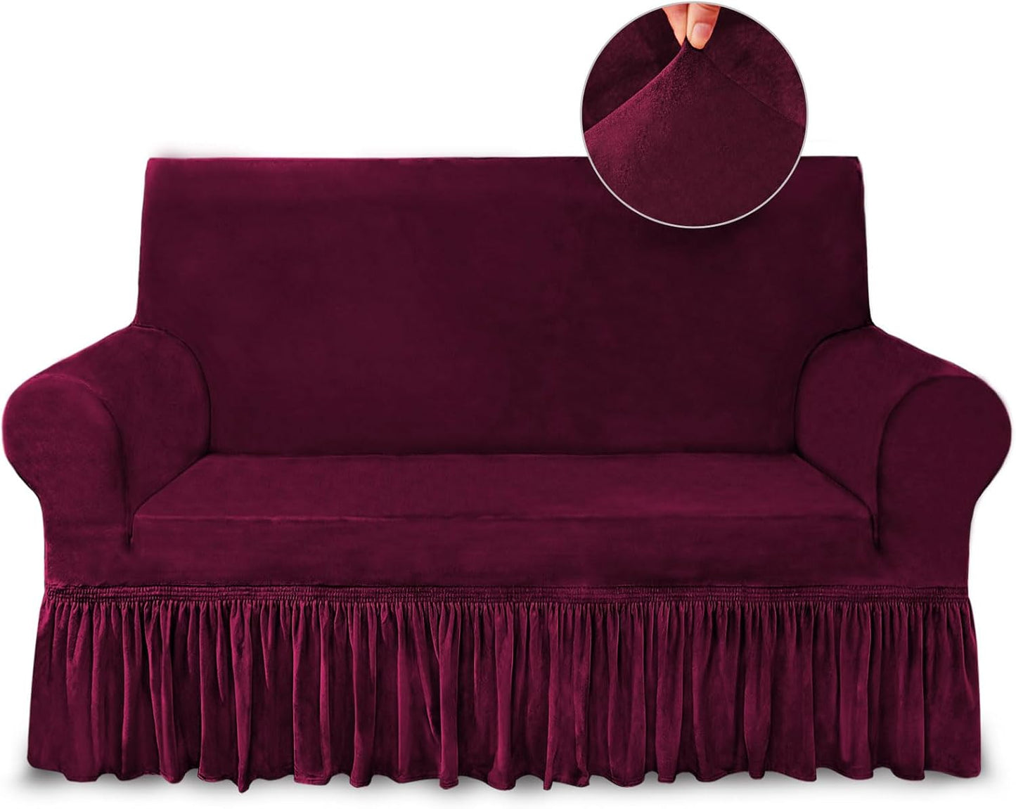 NICEEC Loveseat Cover Super Soft Wine Red Slipcover for Sofas