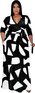 Runwind Plus Size Dress for Women - Flowy V-Neck Maxi (XL-6XL)