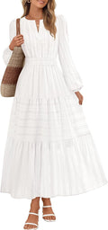 Fall Dresses for Women Long Sleeve V Neck Tiered Maxi Dress - Pockets