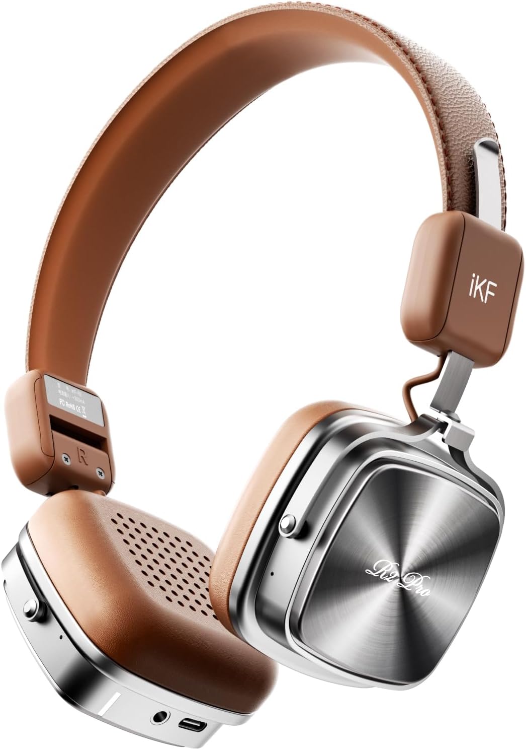 R2 Pro Retro Metal Leather Wireless Headphones with ANC Features