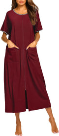 Ekouaer Women Zipper Front Short Sleeve Housecoat S-4XL - Lightweight