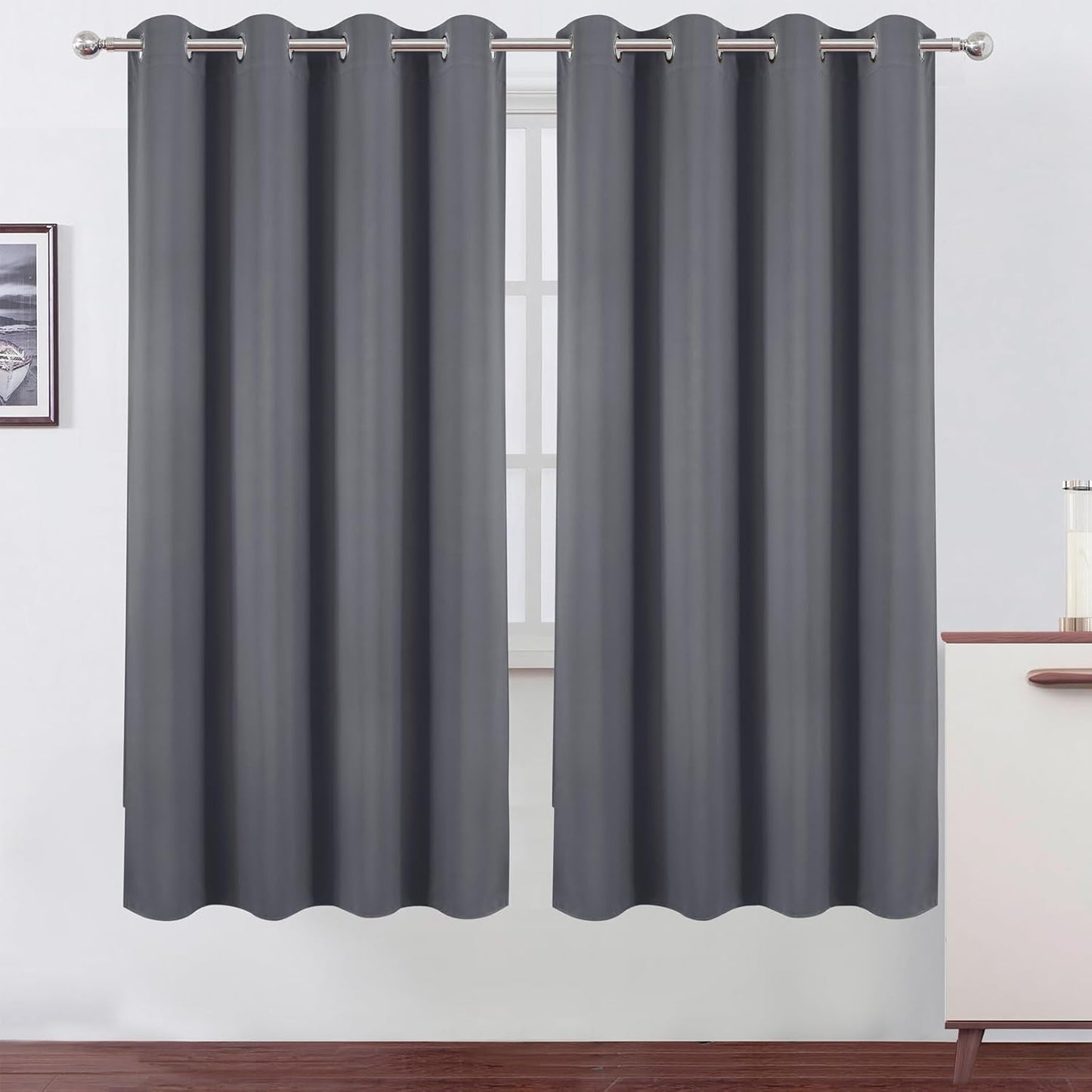 LEMO Blackout Curtains 66 x 72 Inch Long Grey Room Darkening