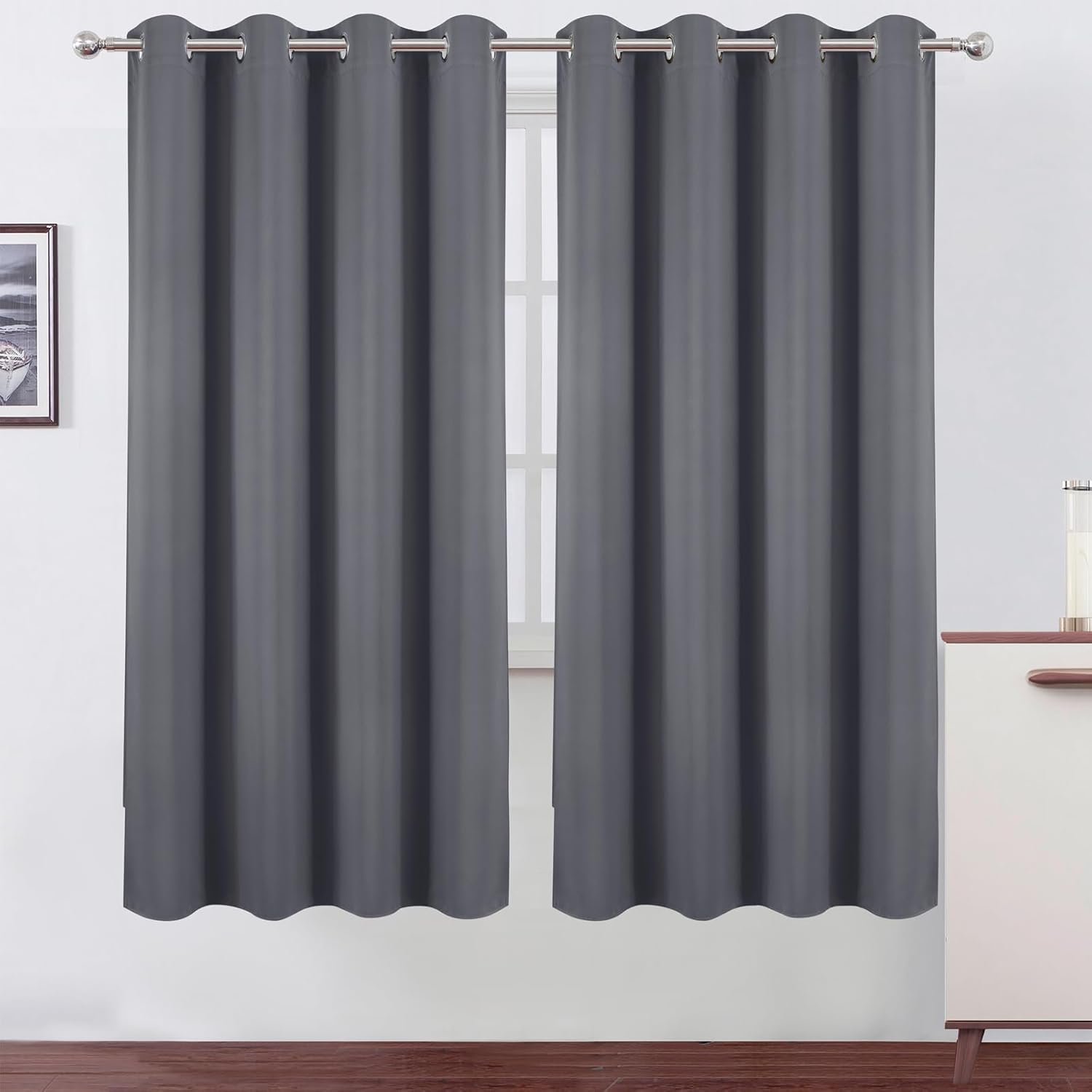 LEMO Blackout Curtains 66 x 72 Inch Long Grey Room Darkening