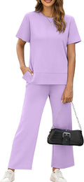 Women's 2 Piece Lounge Set - Travel Friendly Wide Leg Tracksuit Fabric