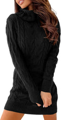 Cable Knit Sweater Dress Turtleneck Bodycon Mini - Soft Fall Staple