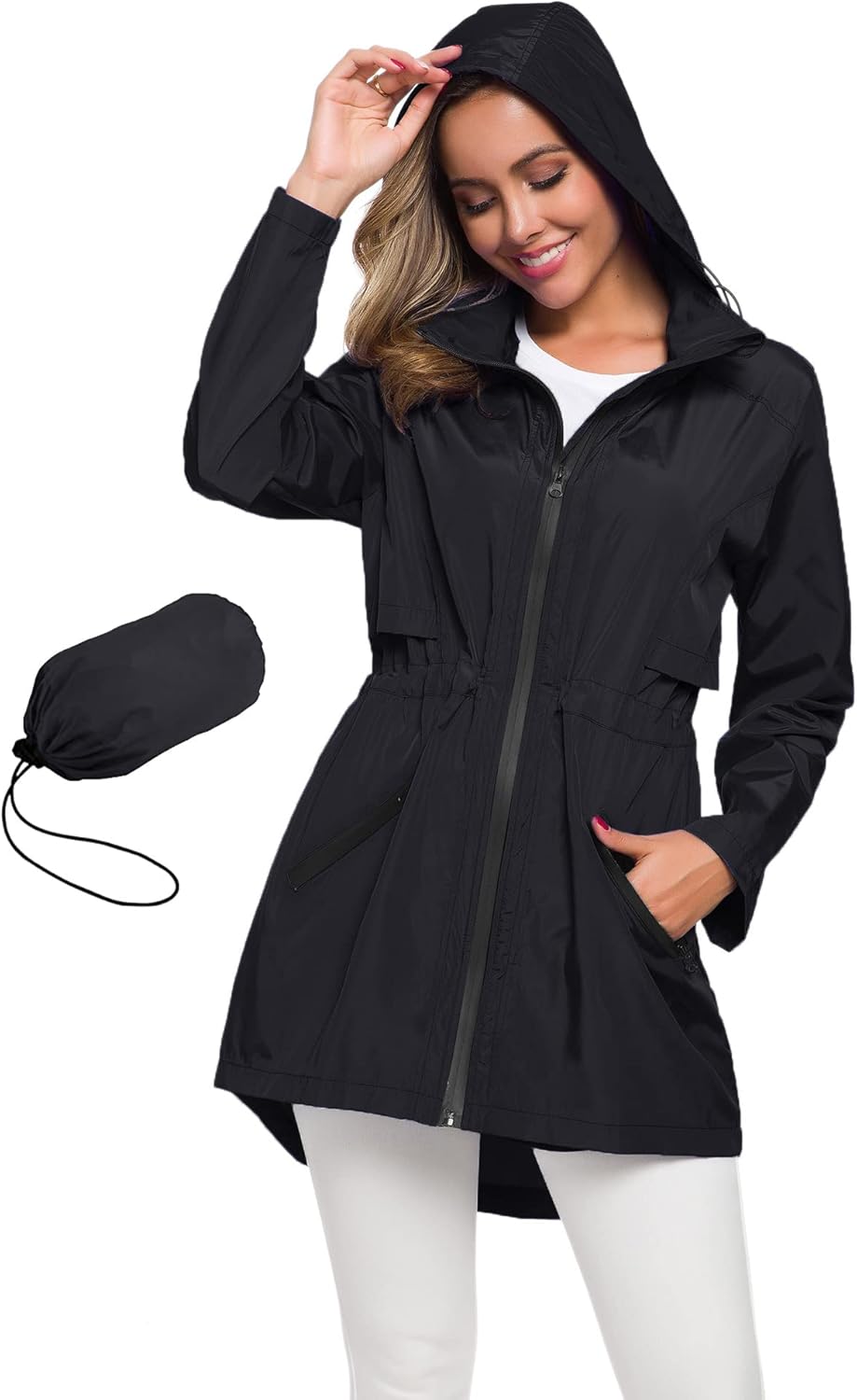 Avoogue Women's Long Raincoat with Hood - Lightweight Windbreaker