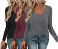 Ekouaer 3 Pack Long Sleeve V Neck Shirts for Women - Comfortable Base