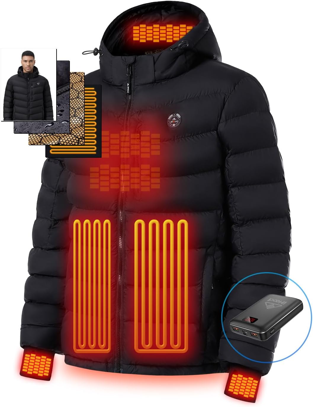 iHood Men's Heated Jacket - Ultimate Warmth for Winter Adventures
