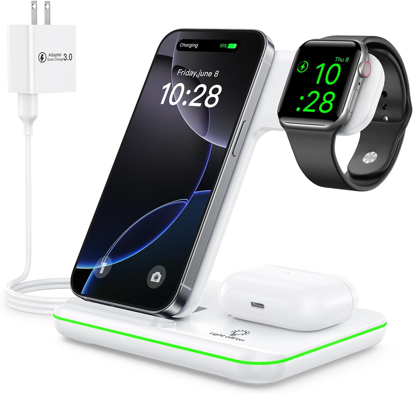 15W Fast Wireless Charger 3 in 1 for Apple Watch, AirPods & iPhone