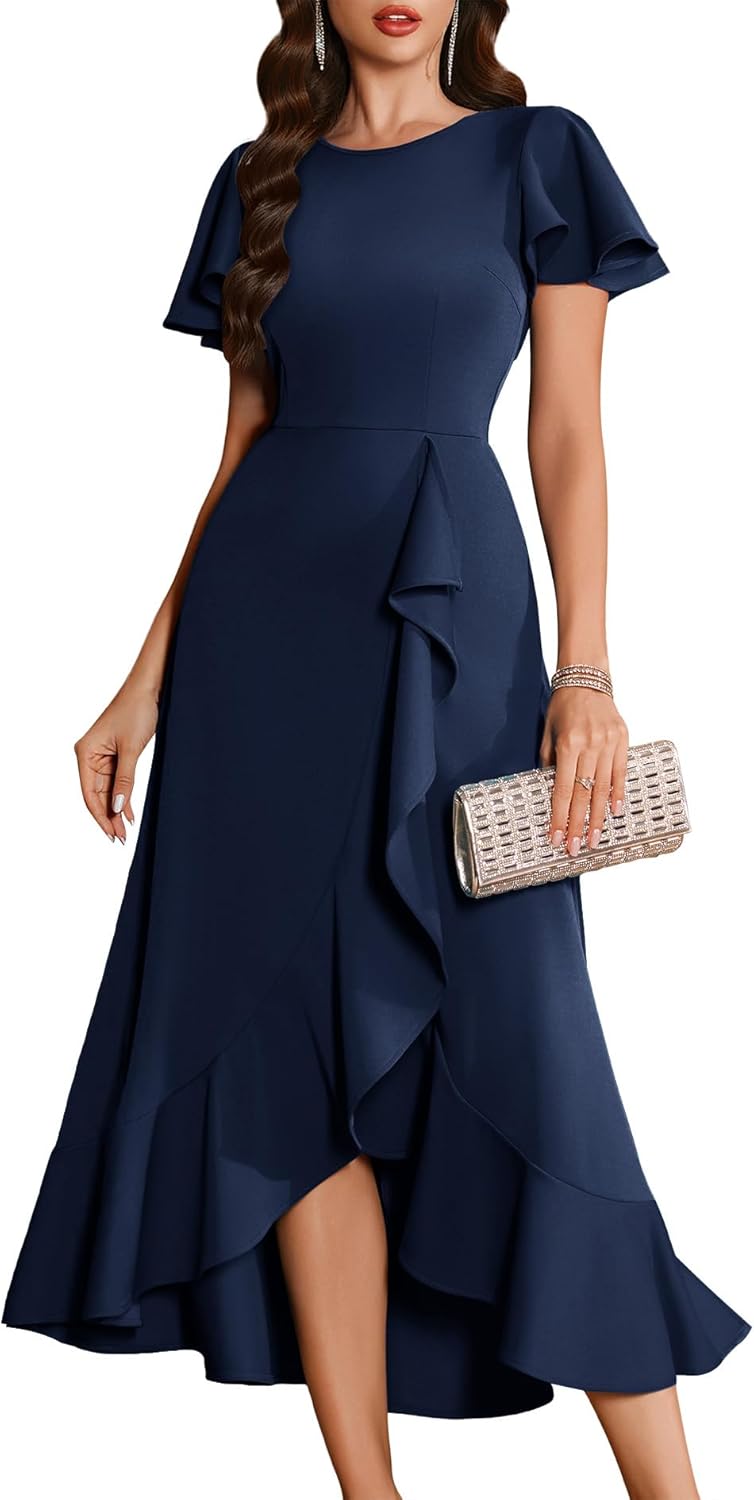 BeryLove Women Formal Party Dress with Flutter Sleeves