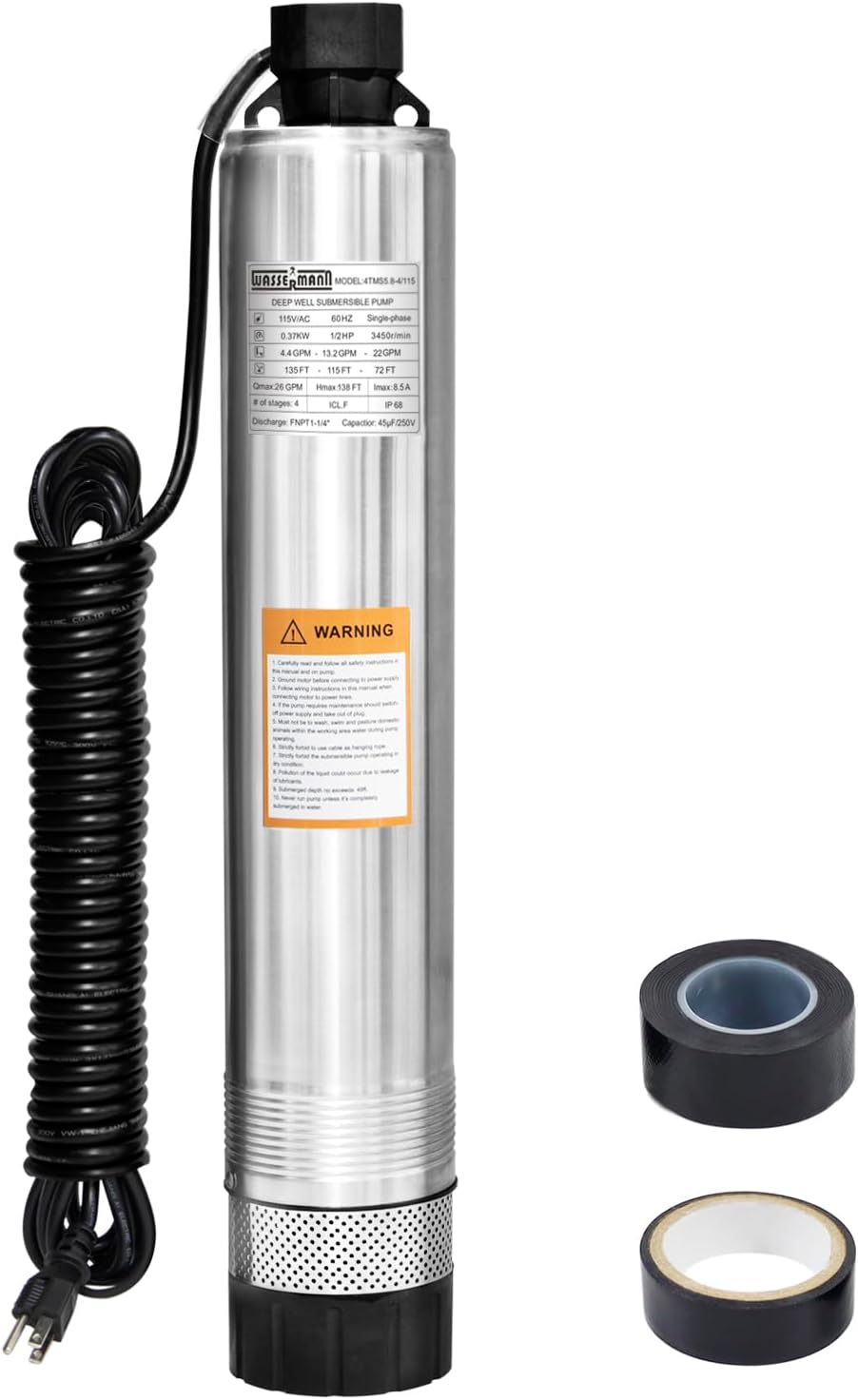 WASSERMANN 4in Septic Pump Submersible Effluent for Home Use