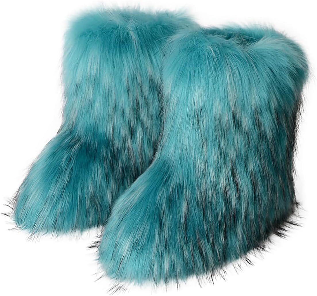 Eosxrp Furry Faux Fur Boots for Women - Warm Winter Comfort