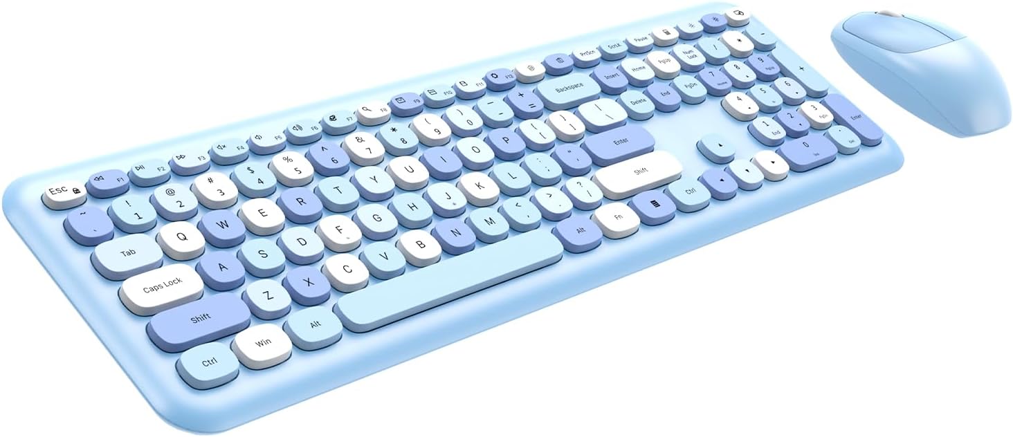 Colorful Retro Wireless Keyboard & Mouse Set for PCs - VssoPlor