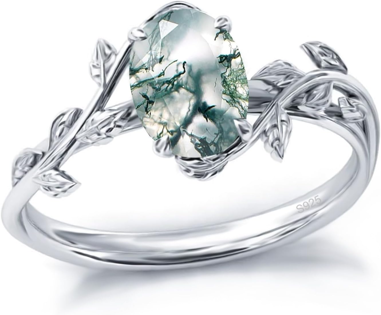 Natural Moss Agate Ring in 925 Sterling Silver for Women