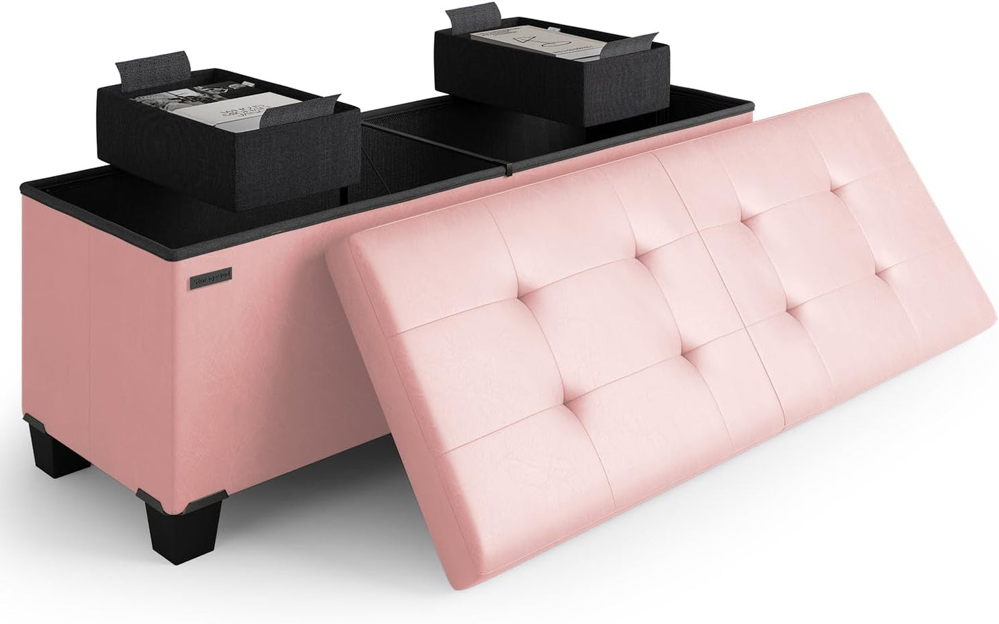 Storage Ottoman Bench with Bins for Bedroom and Living Room