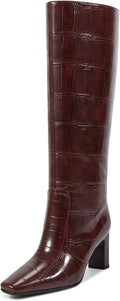 Straight Leg Knee High Boots for Women - Comfortable Croc Mid Heel Not