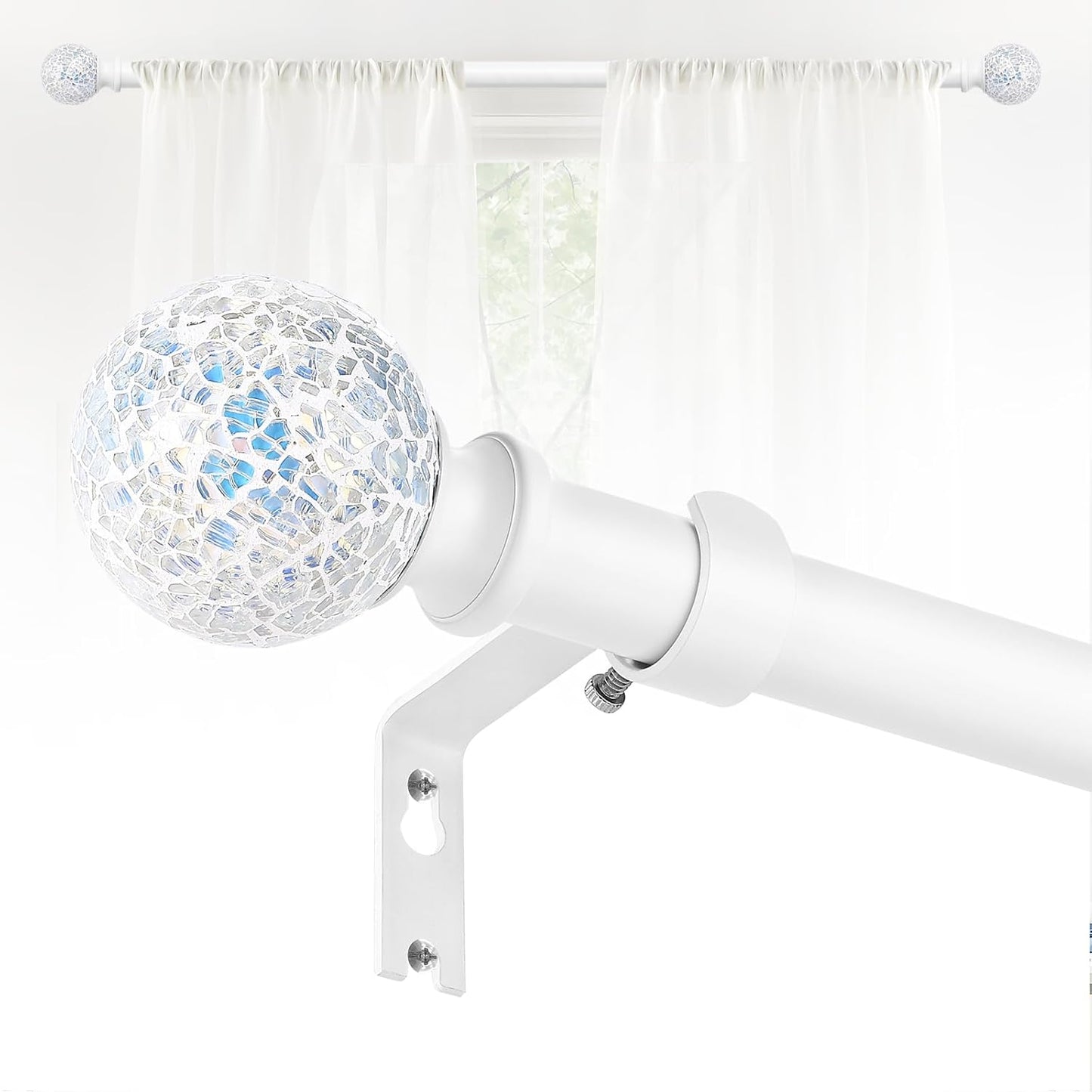 HEI!DEAR Adjustable Curtain Rods: Colorful Bling Finials, 28-48 Inch, Heavy Duty