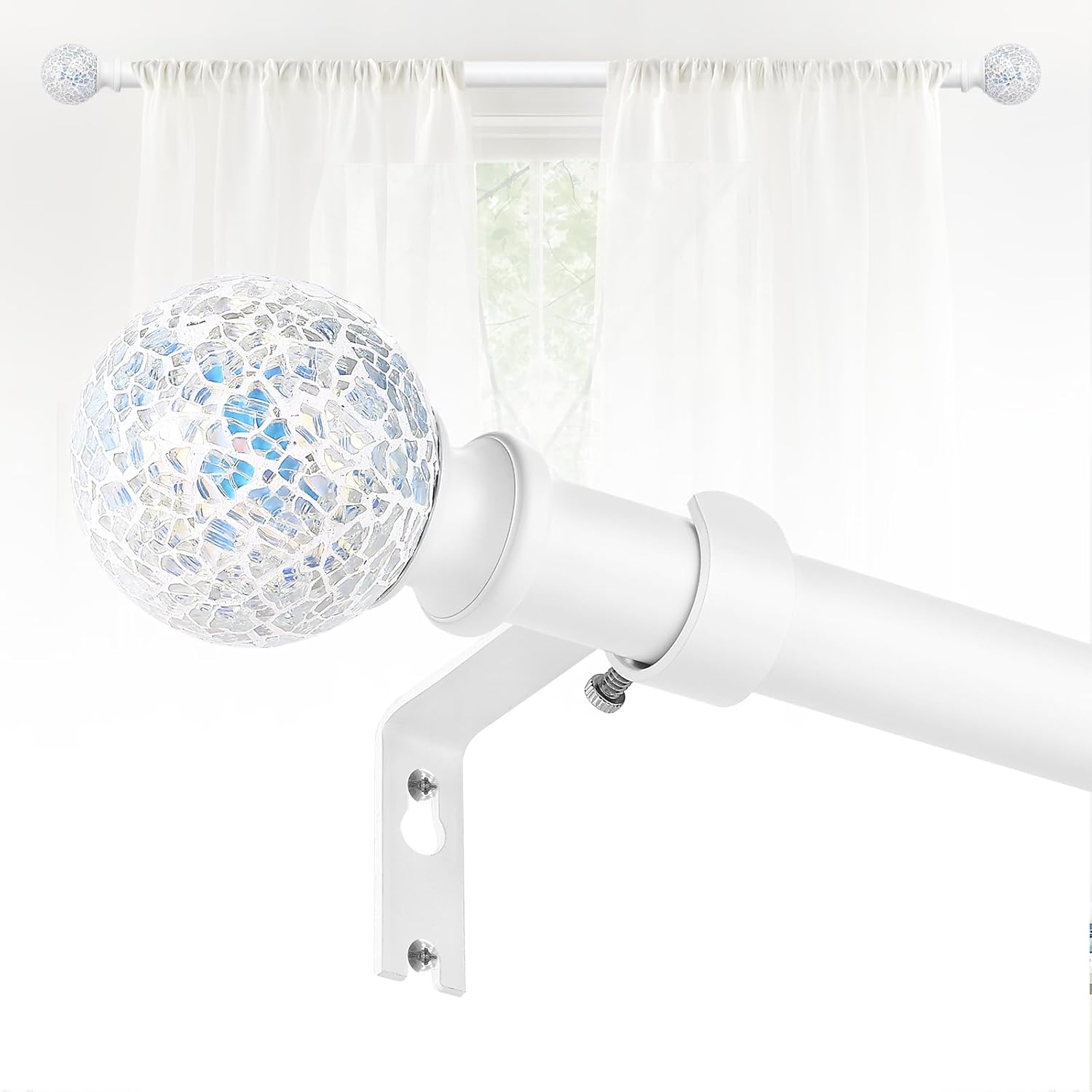 HEI!DEAR Adjustable Curtain Rods: Colorful Bling Finials, 28-48 Inch, Heavy Duty