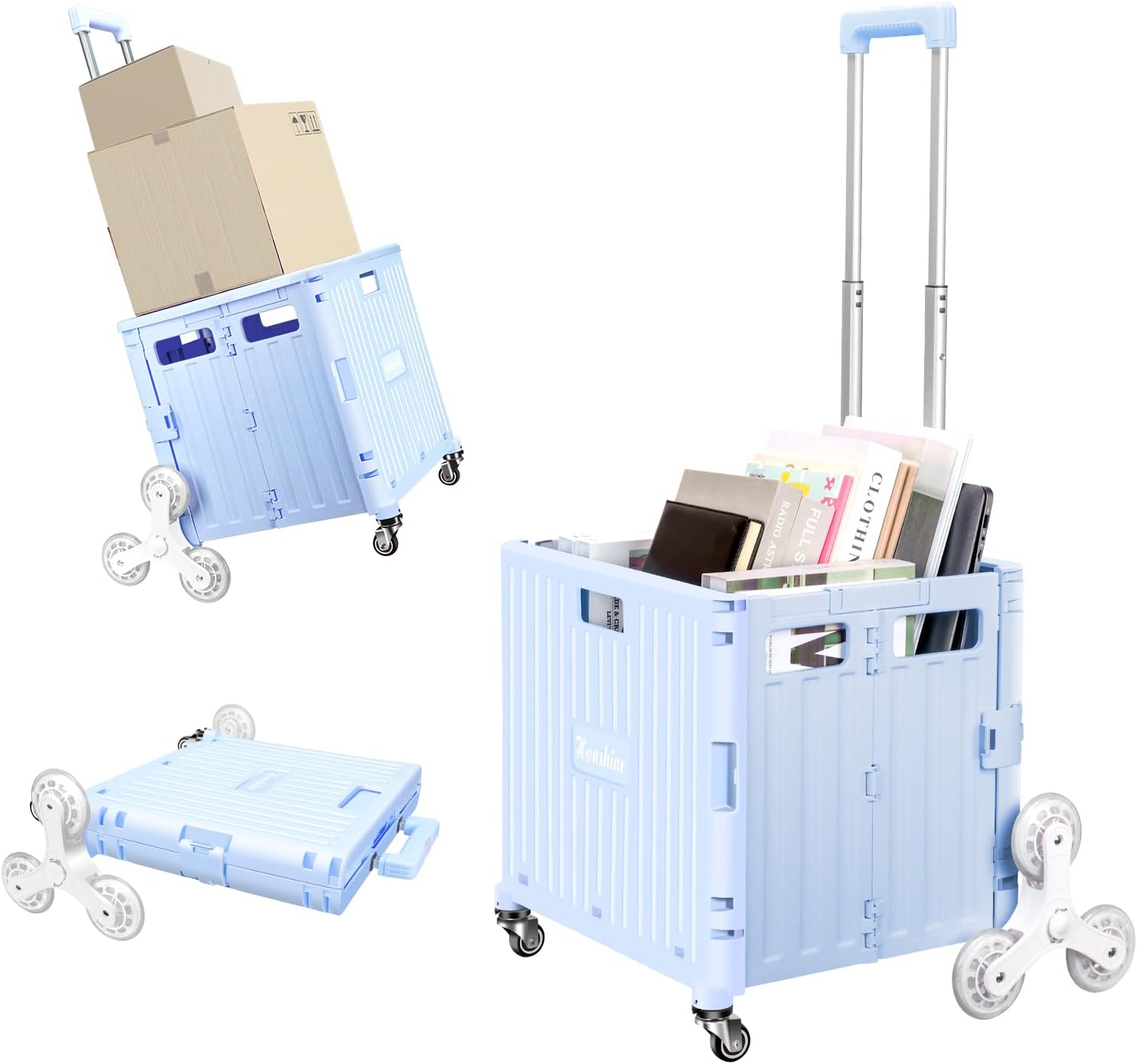 Folding Rolling Cart with Stair Climbing Wheels for Easy Transport