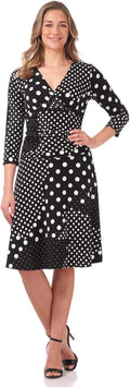 Rekucci Women's Slimming 3/4 Sleeve Fit-and-Flare Crossover Tummy body