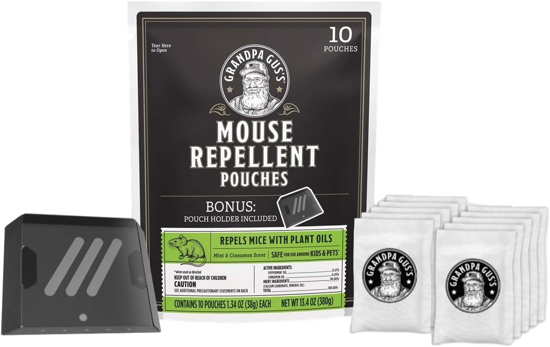 Grandpa Gus's Mouse Repellent + Bonus Holder: Extra-Strength Cinnamon/Peppermint Oils