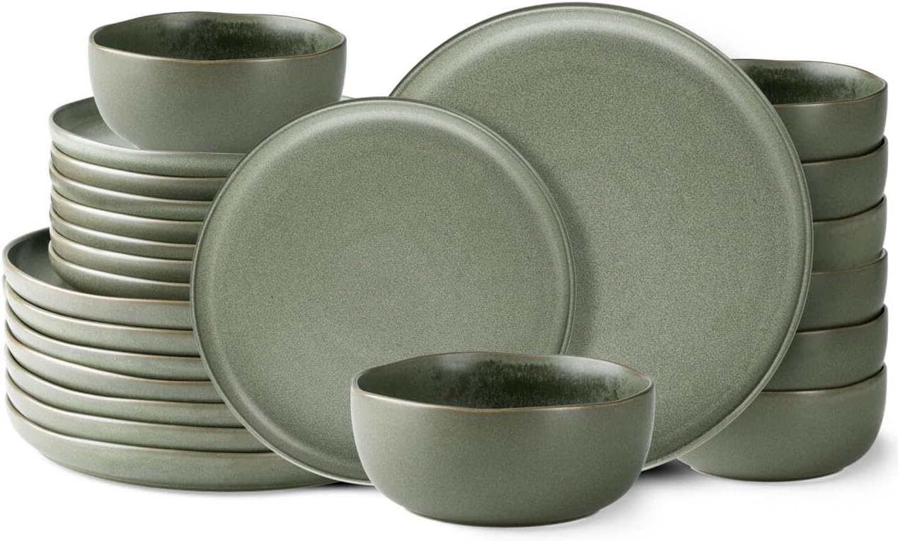 AmorArc Dinnerware Sets with Wavy Rim Plates and Bowls