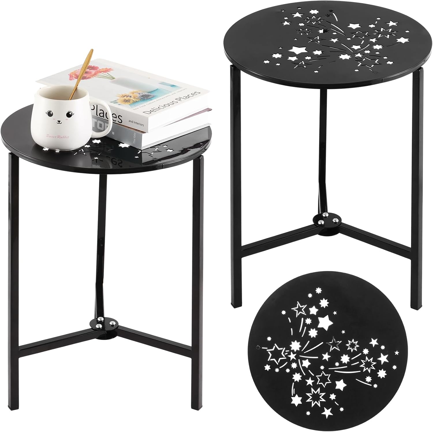 2 Packs 13in Metal Outdoor Side Tables for Small Spaces