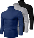 Ficerd 3 Pack Men's Turtleneck Shirts - Slim Fit Cotton Mock Neck not