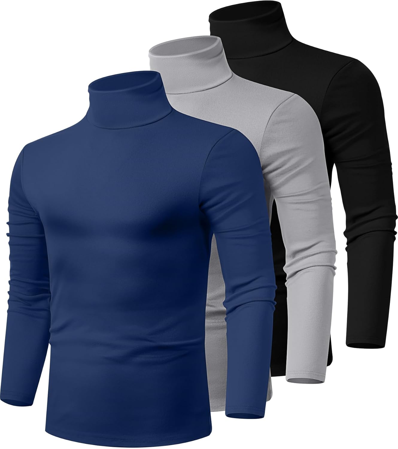 Men's Turtleneck Shirts 3 Pack Comfortable Cotton Pullover