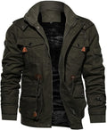 Mens Winter Cotton Military Jacket with Hood - Fleece Lined Warm Coat