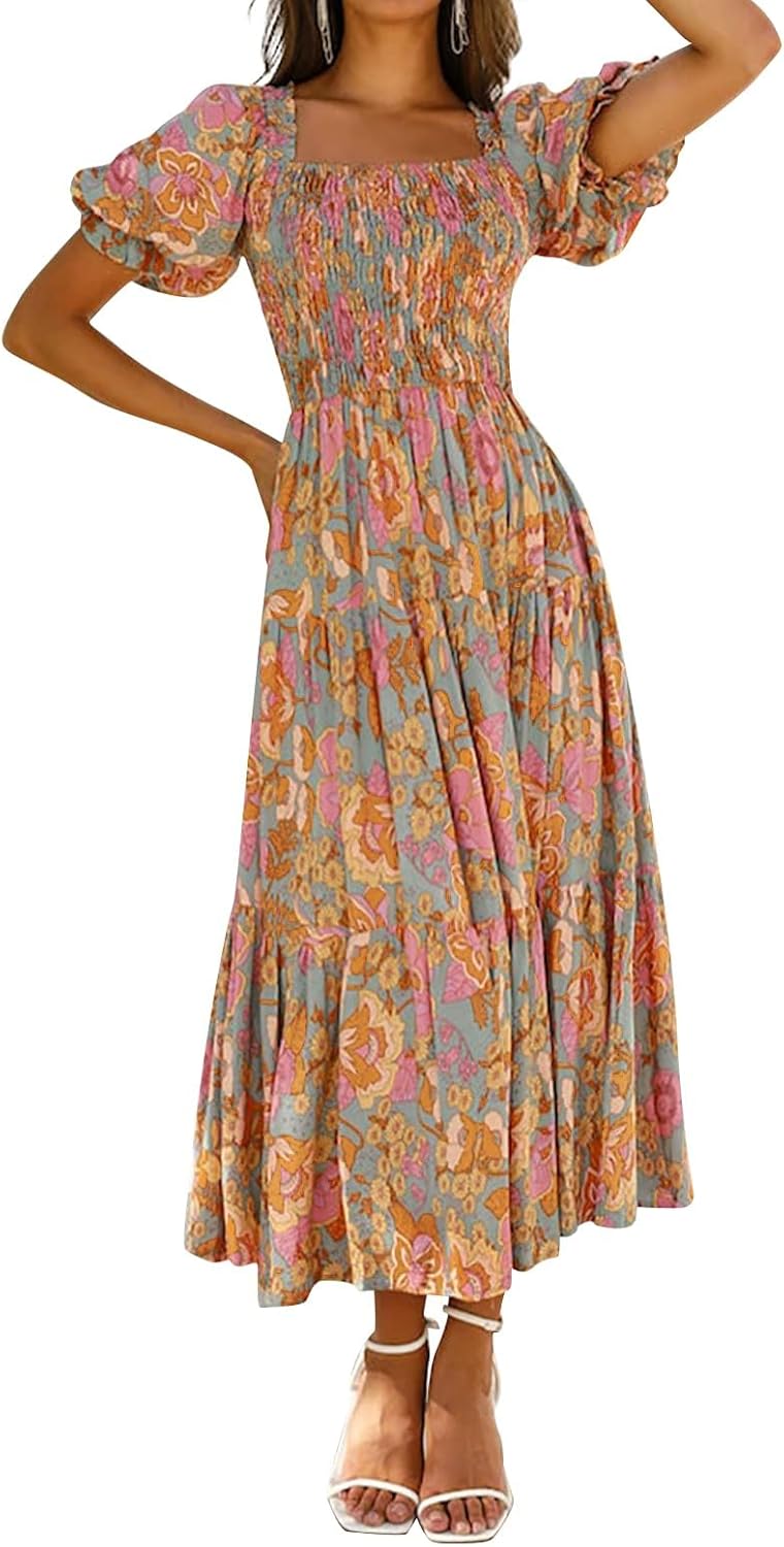 ZESICA Women's Boho Floral Print Maxi Dress for Summer Fun