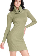Sweater Dress for Women Ribbed Knit Fitted Midi Cowl Neck - Stretch
