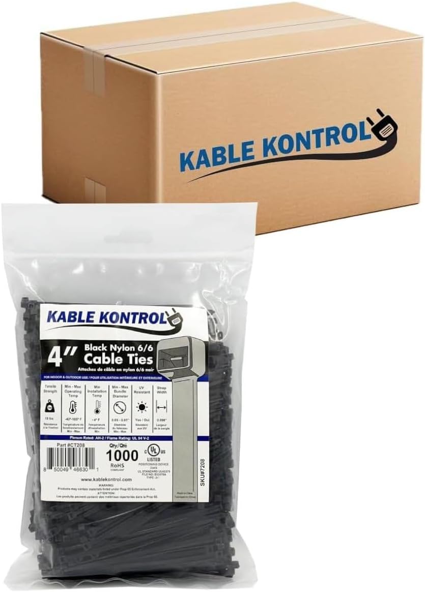 Kable Kontrol 4 Inch Black Cable Zip Ties - 40,000 Pcs Bulk Pack