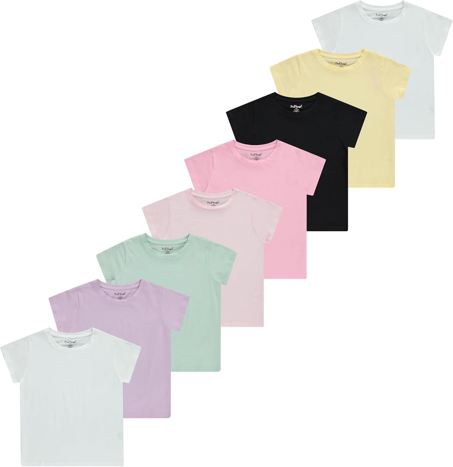 Pink Angel Girls' 8-Pack Cotton T-Shirts for Everyday Wear