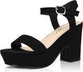 Women's Platform Heels Suede Ankle Strap Wedges - 4in Chunky Heel