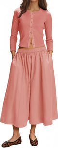 Tankaneo Womens 2 Piece Skirt Set - Casual Midi Knit Matching Outfit