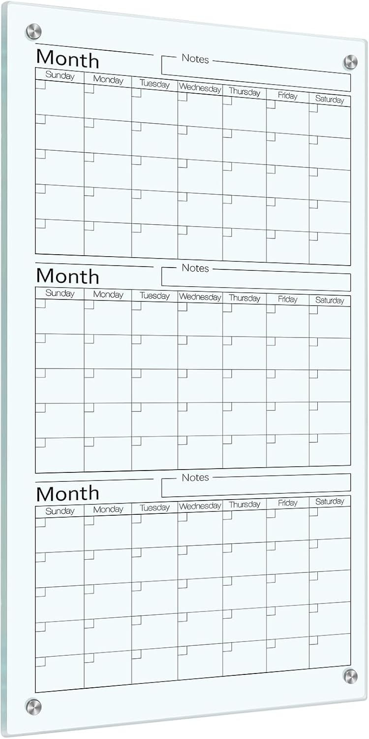 Glass Whiteboard Calendar 36 x 18 for Home Office Planning