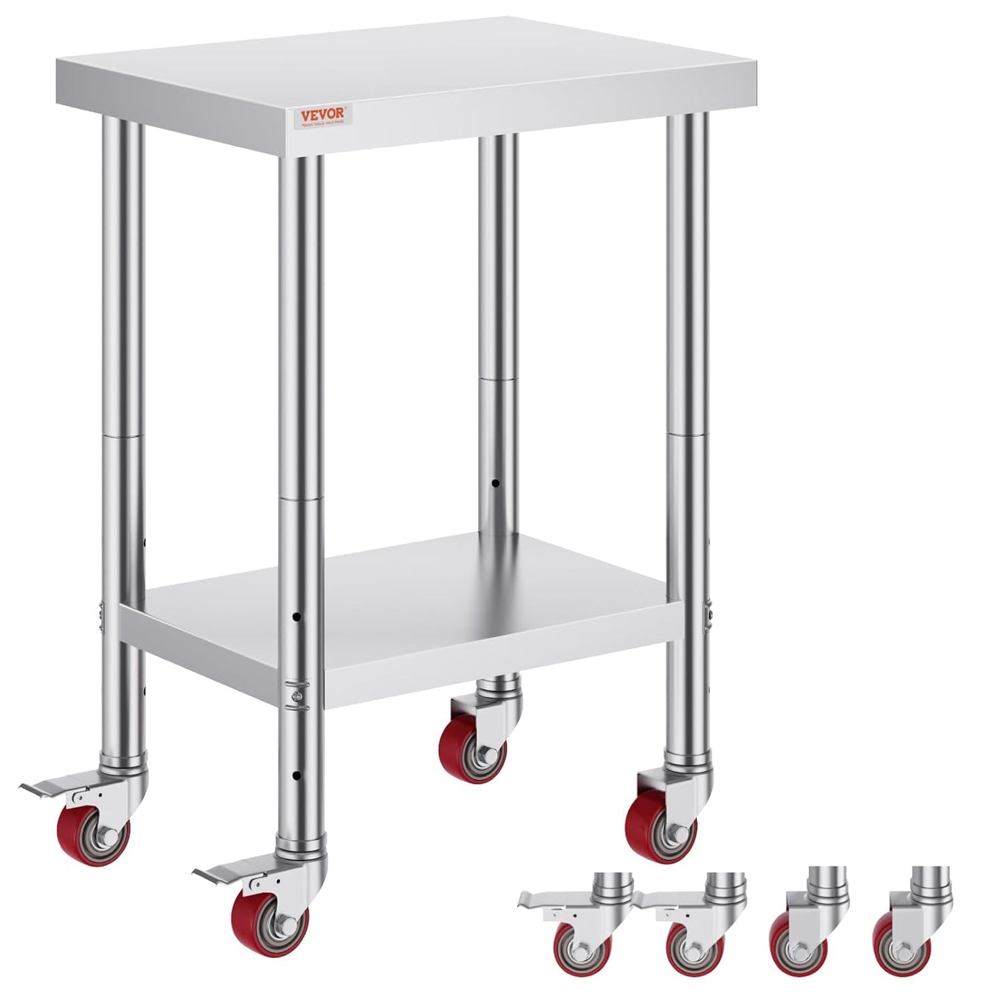 VEVOR Stainless Steel Work Table | Heavy-Duty 3-Stage Adjustable Shelf | Commercial Kitchen Prep